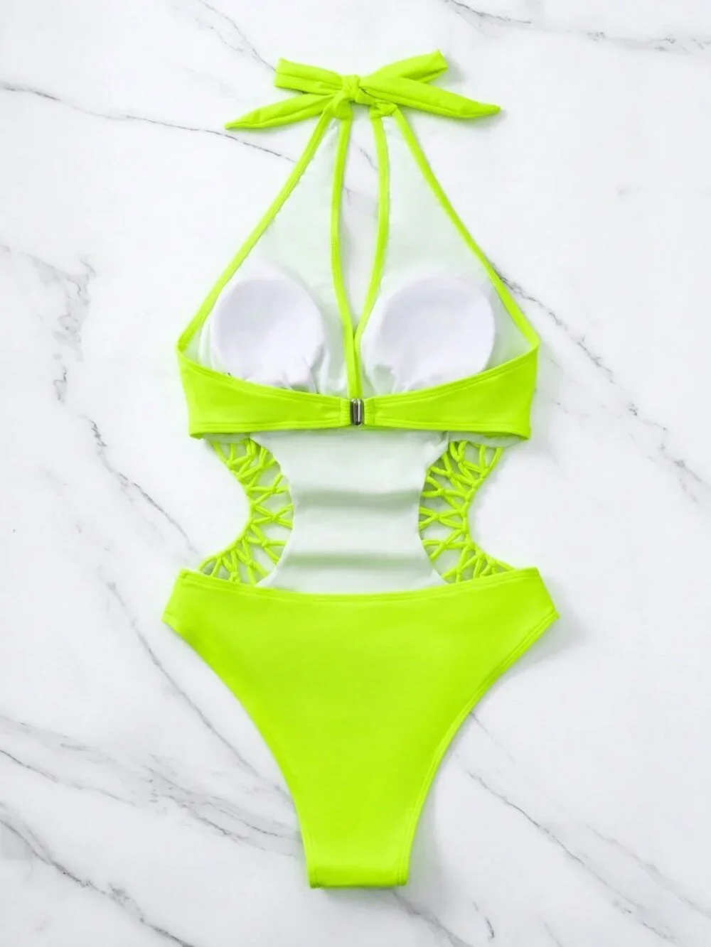 Lime Green Halter Neck Sleeveless Sexy Women's One-Piece Swimsuit
